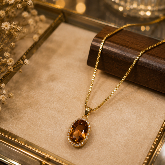 Gold Plated Golden Stone Pendant Necklace for Women
