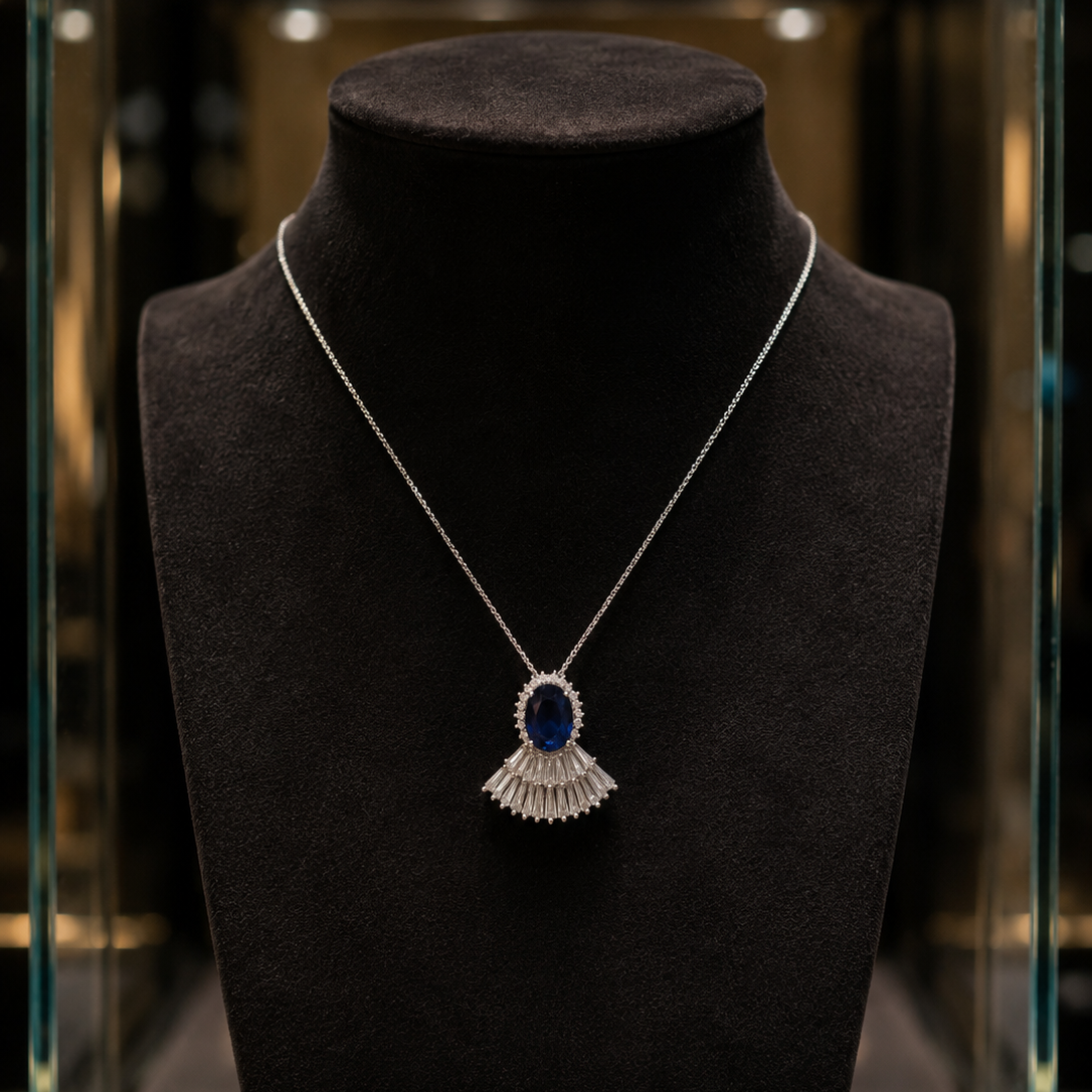 Silver Plated Blue Stone Pendant Necklace for Women