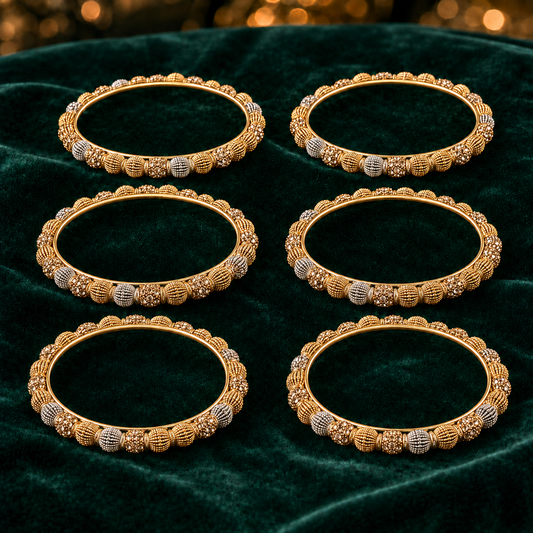 6-Piece Two-Tone Gold & Silver Crystal Bangles Set