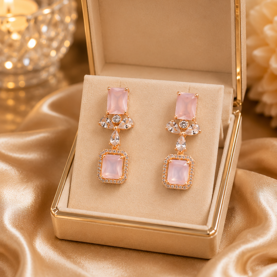 Gold Plated Floral Crystal Drop Earrings for Women