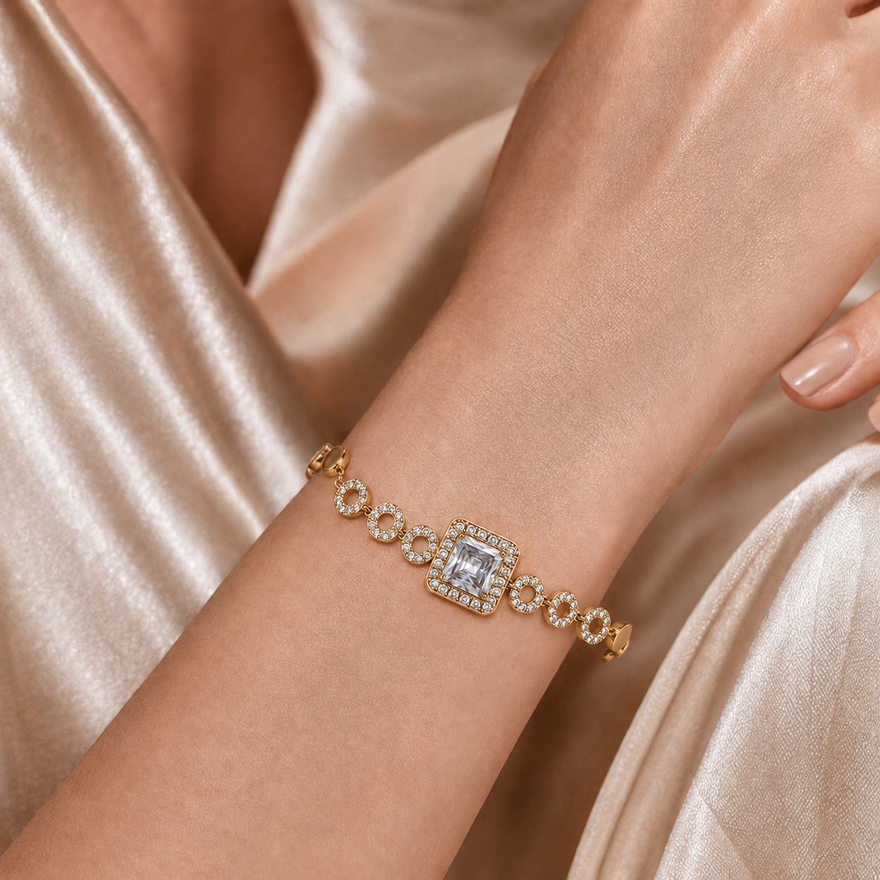 Gold-Plated Crystal Bracelet with Square Stone – Color Guaranteed