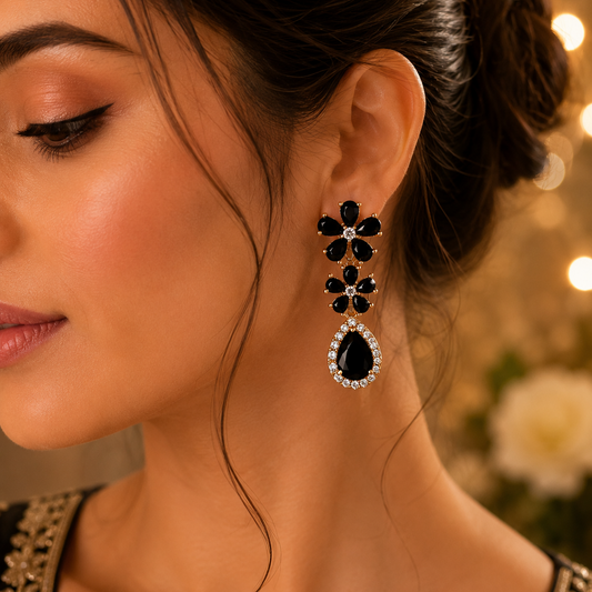 Gold Plated Floral Crystal Drop Earrings for Women