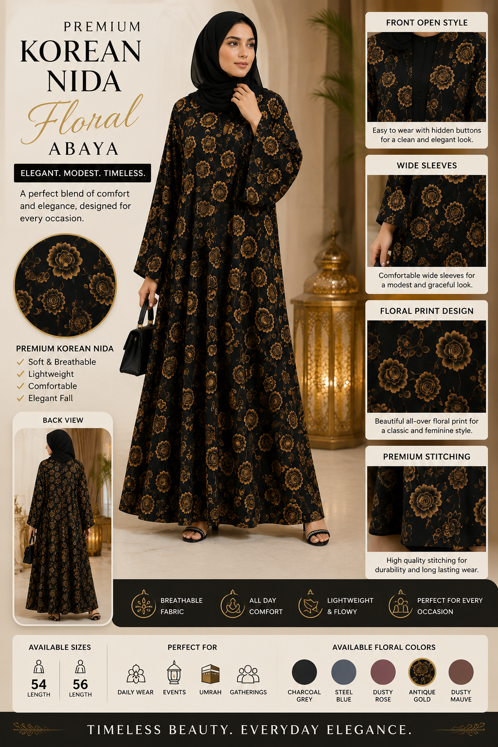 Premium Korean Nida Floral Printed Abaya