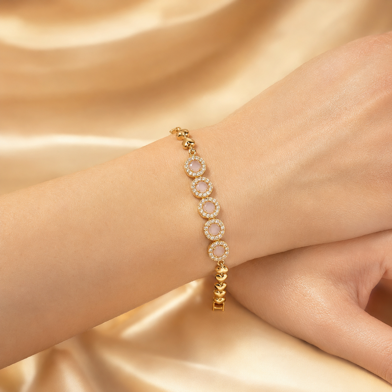 Gold-Plated Brown Stone Heart Chain Bracelet