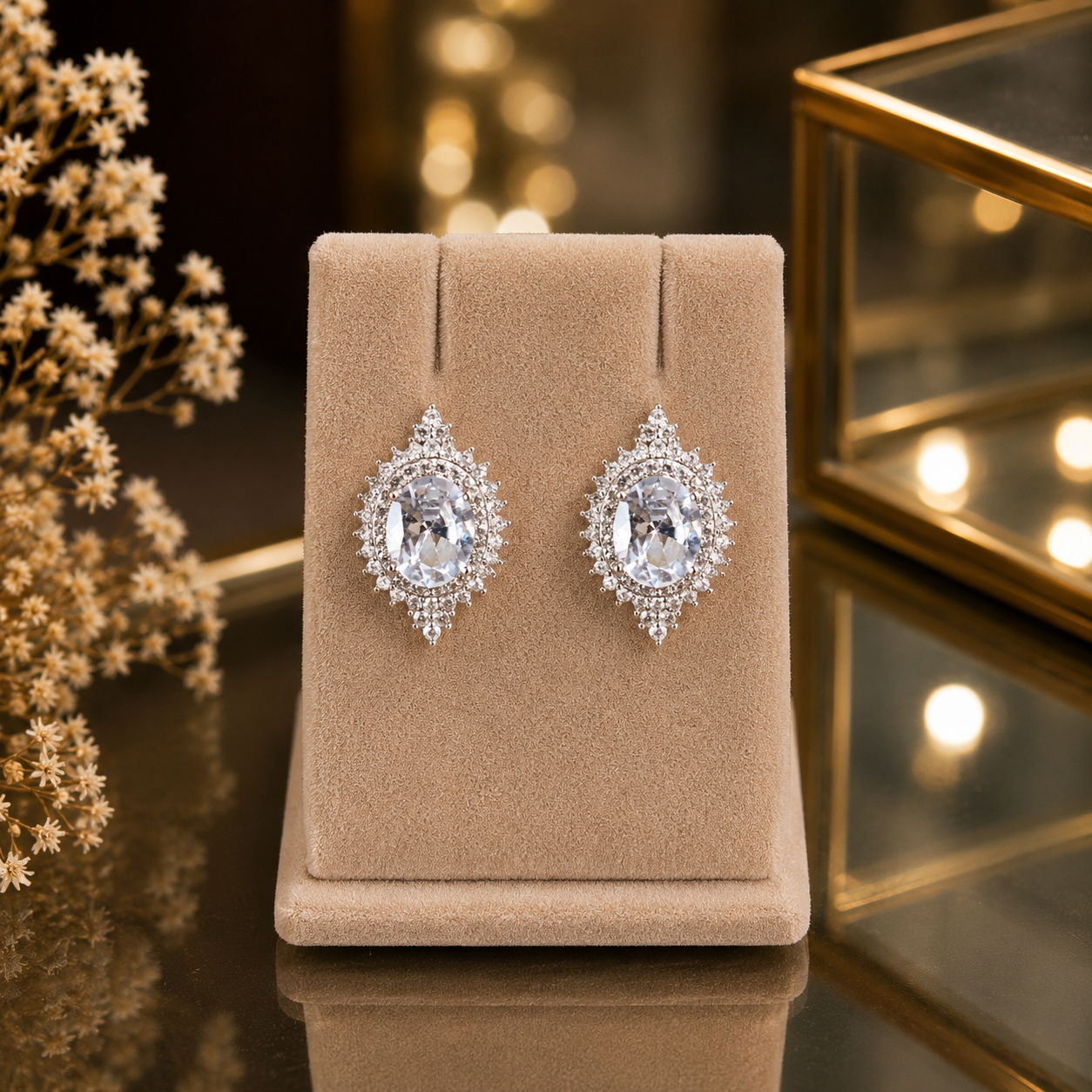 silver Plated Crystal Stud Earrings for Women