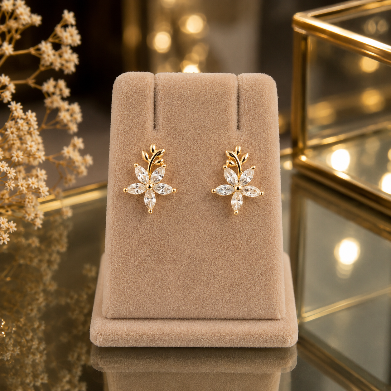 Gold Plated Crystal Stud Earrings for Women