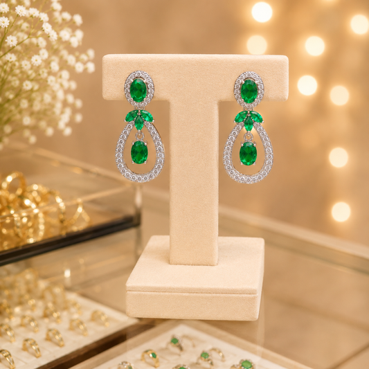 Silver Plated Floral Crystal Drop Earrings for Women