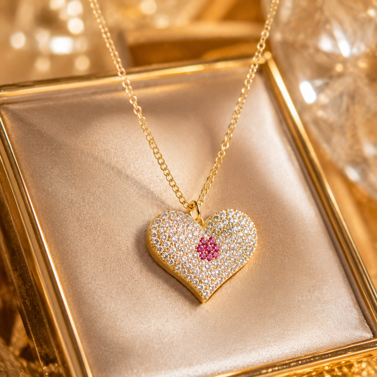 Luxury Gold Plated Heart Pendant Necklace for Women | Premium Zircon Stone Necklace