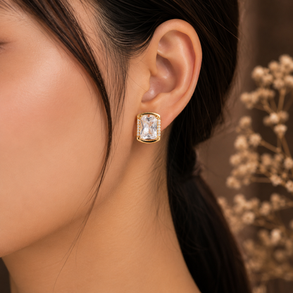 Gold Crystal Stud Earrings for Women
