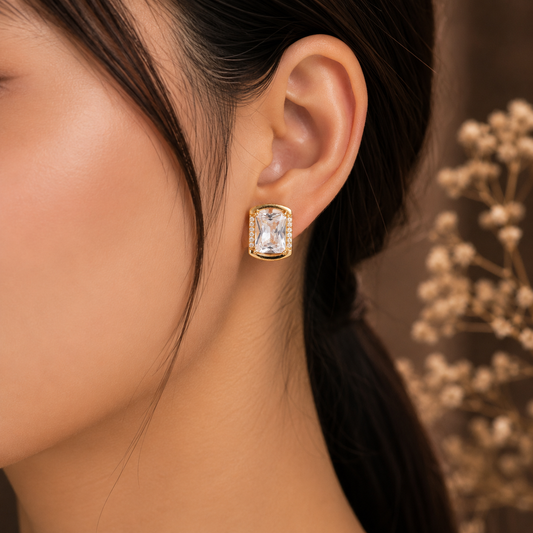 Gold Crystal Stud Earrings for Women