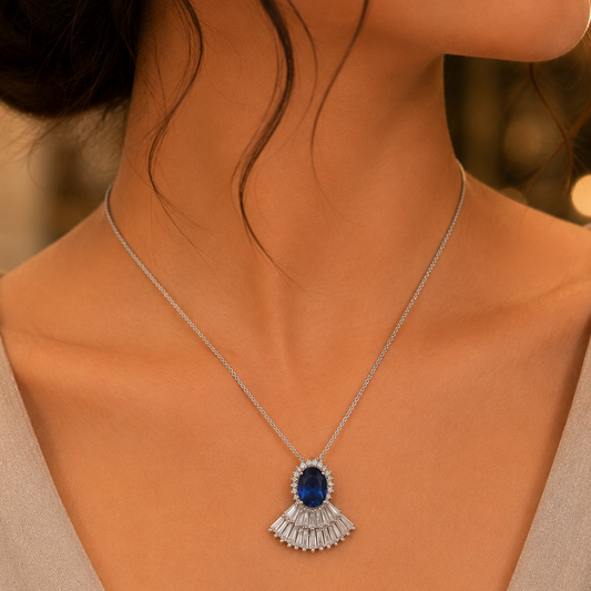 Silver Plated Blue Stone Pendant Necklace for Women