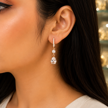 Gold Plated Floral Crystal Drop Earrings for Women