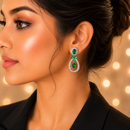 Silver Plated Floral Crystal Drop Earrings for Women