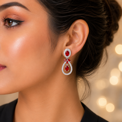 Silver Plated Floral Crystal Drop Earrings for Women