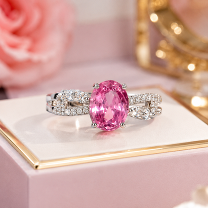 Luxury Silver Plated Oval Crystal Ring for Women | Elegant Adjustable Statement Ring