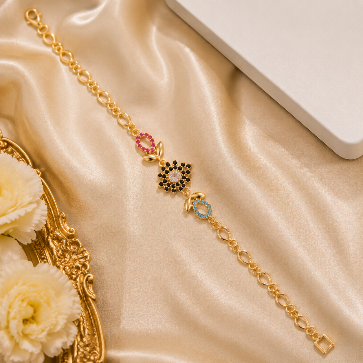 Luxury Gold Plated Floral Zircon Bracelet for Women