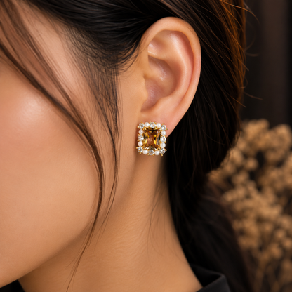 Gold Crystal Stud Earrings for Women