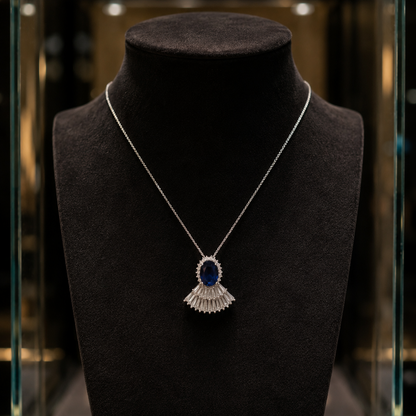 Silver Plated Blue Stone Pendant Necklace for Women