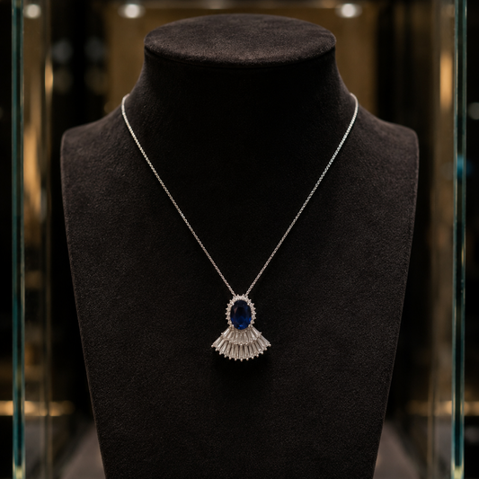 Silver Plated Blue Stone Pendant Necklace for Women