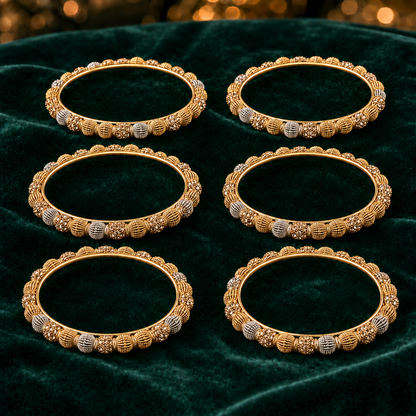 6-Piece Two-Tone Gold & Silver Crystal Bangles Set