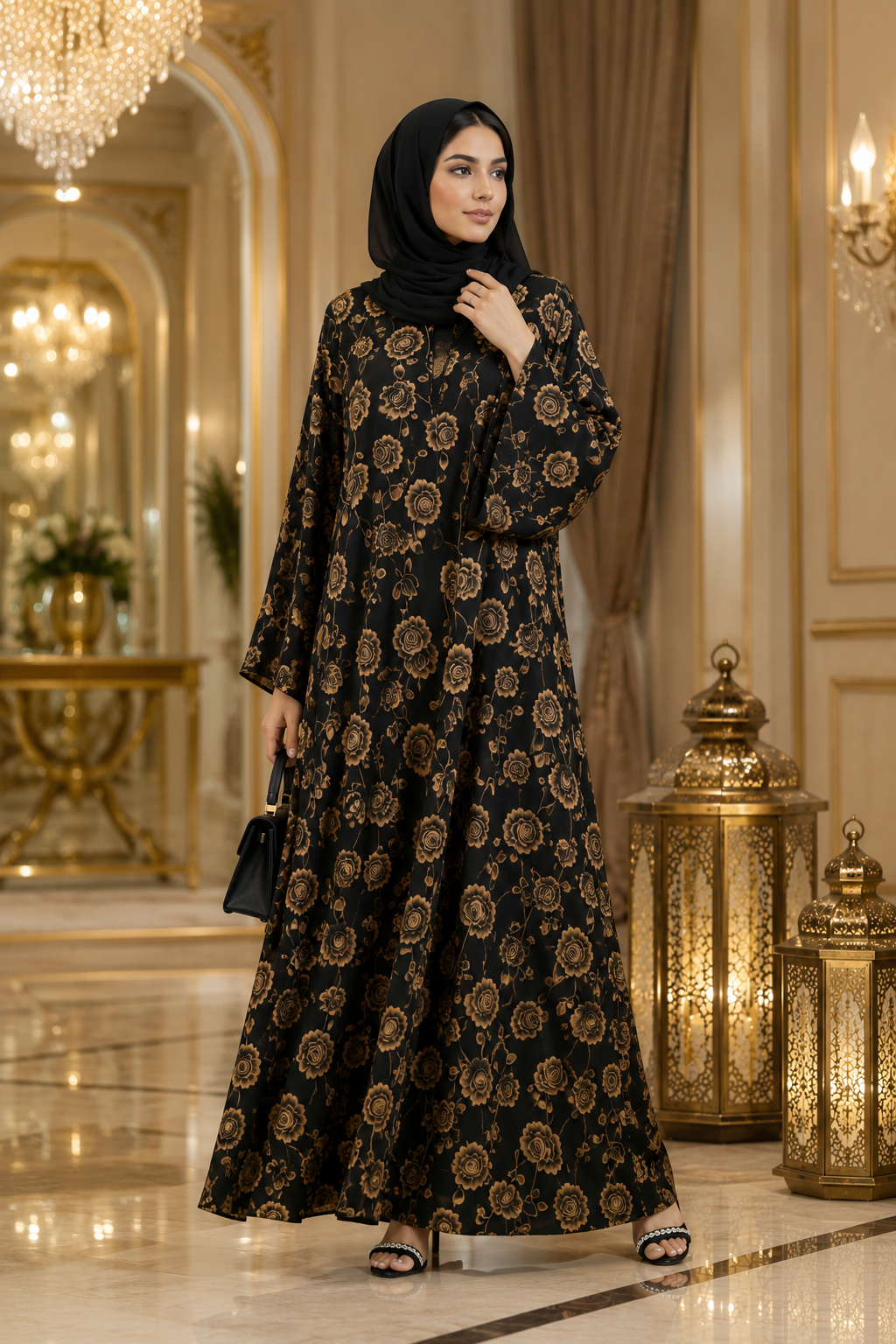 Premium Korean Nida Floral Printed Abaya