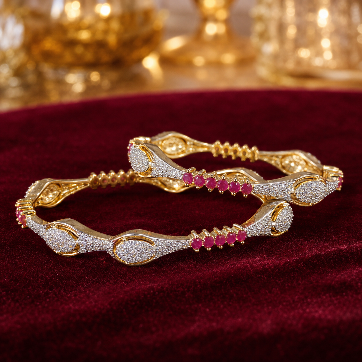 One Carat Gold-Plated Stone Bangles – Color Guarantee Pair