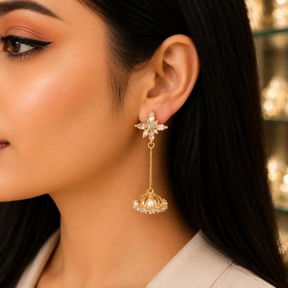 Gold Plated Floral Crystal Drop Earrings for Women