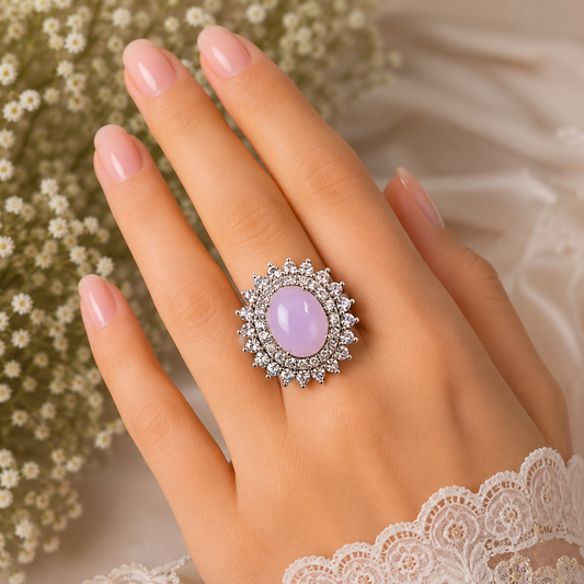 Luxury Silver Plated Bridal Oval Stone Ring