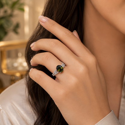 Luxury Silver Plated Oval Crystal Ring for Women | Elegant Adjustable Statement Ring