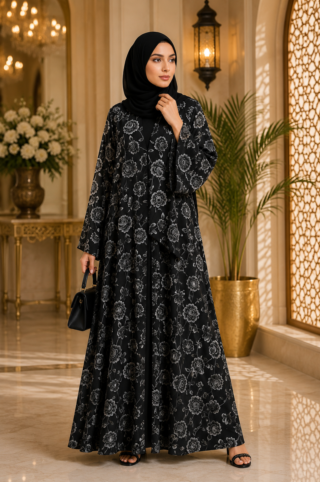 Premium Korean Nida Floral Printed Abaya