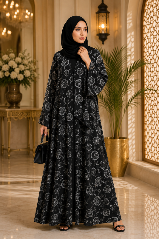 Premium Korean Nida Floral Printed Abaya