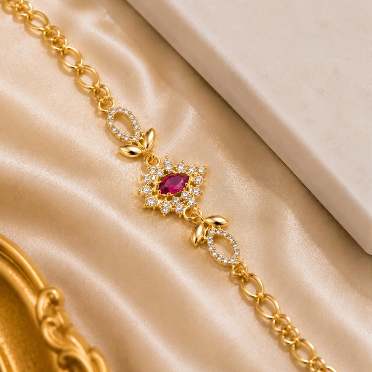 Luxury Gold Plated Floral Zircon Bracelet for Women
