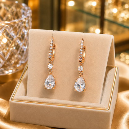 Gold Plated Floral Crystal Drop Earrings for Women