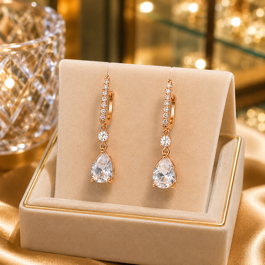 Gold Plated Floral Crystal Drop Earrings for Women