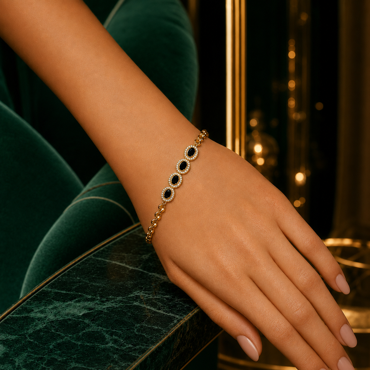 Gold-Plated Brown Stone Heart Chain Bracelet
