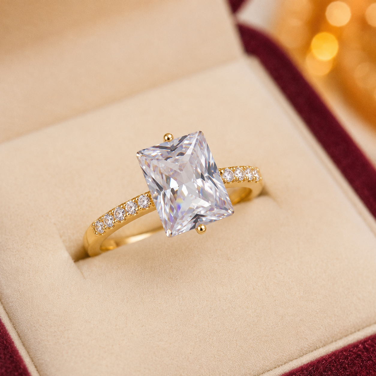 Elegant Gold Plated Adjustable Ring with Large White Crystal Stone