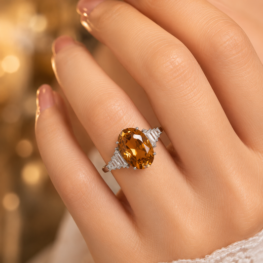 Silver Plated Brown Stone Adjustable Ring for Women | Casual Wear Zircon Ring
