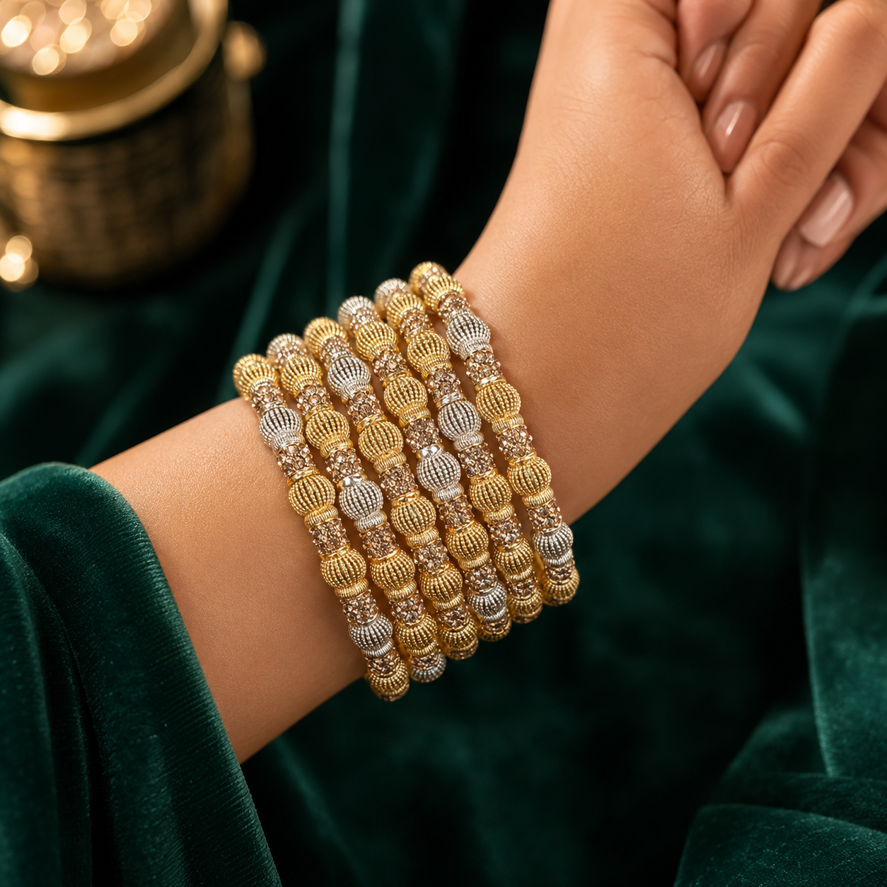 6-Piece Two-Tone Gold & Silver Crystal Bangles Set