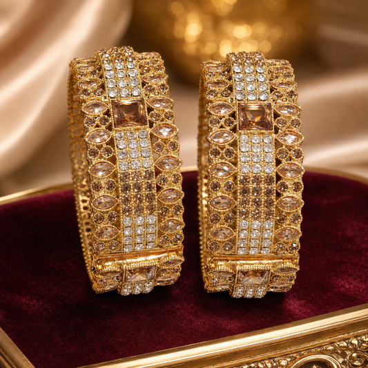 Luxury Gold-Plated Champagne Stone Bridal Bangles