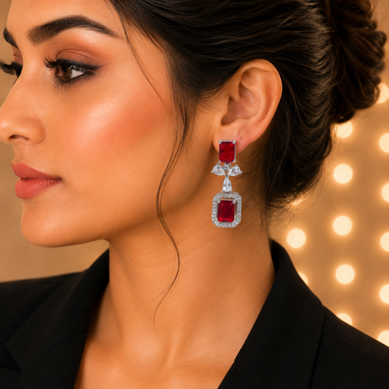 Gold Plated Floral Crystal Drop Earrings for Women