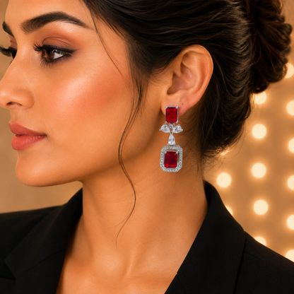 Gold Plated Floral Crystal Drop Earrings for Women