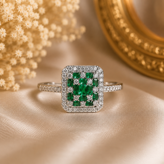 Luxury Emerald Green Silver Plated Adjustable Ring | Color Guaranteed