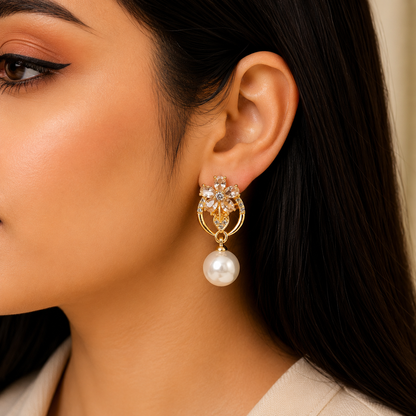 Gold Plated Floral Crystal Drop Earrings for Women