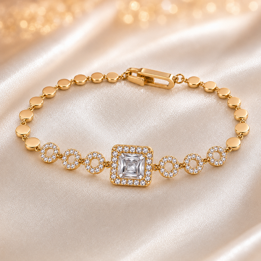 Gold-Plated Crystal Bracelet with Square Stone – Color Guaranteed