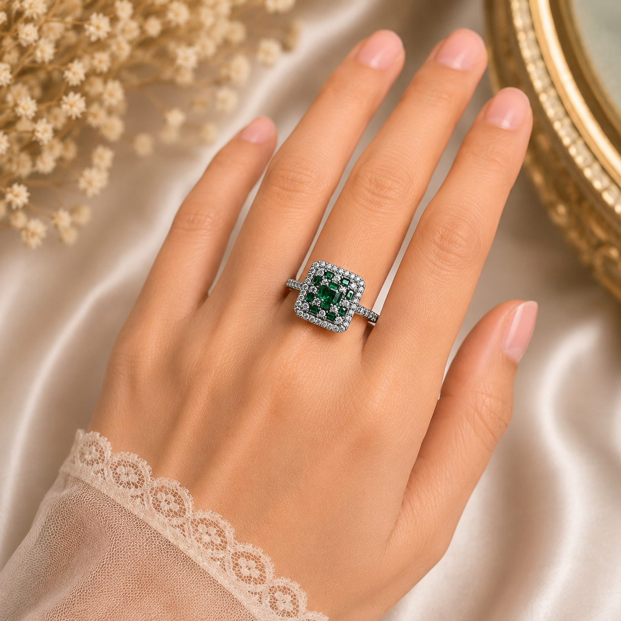 Luxury Emerald Green Silver Plated Adjustable Ring | Color Guaranteed