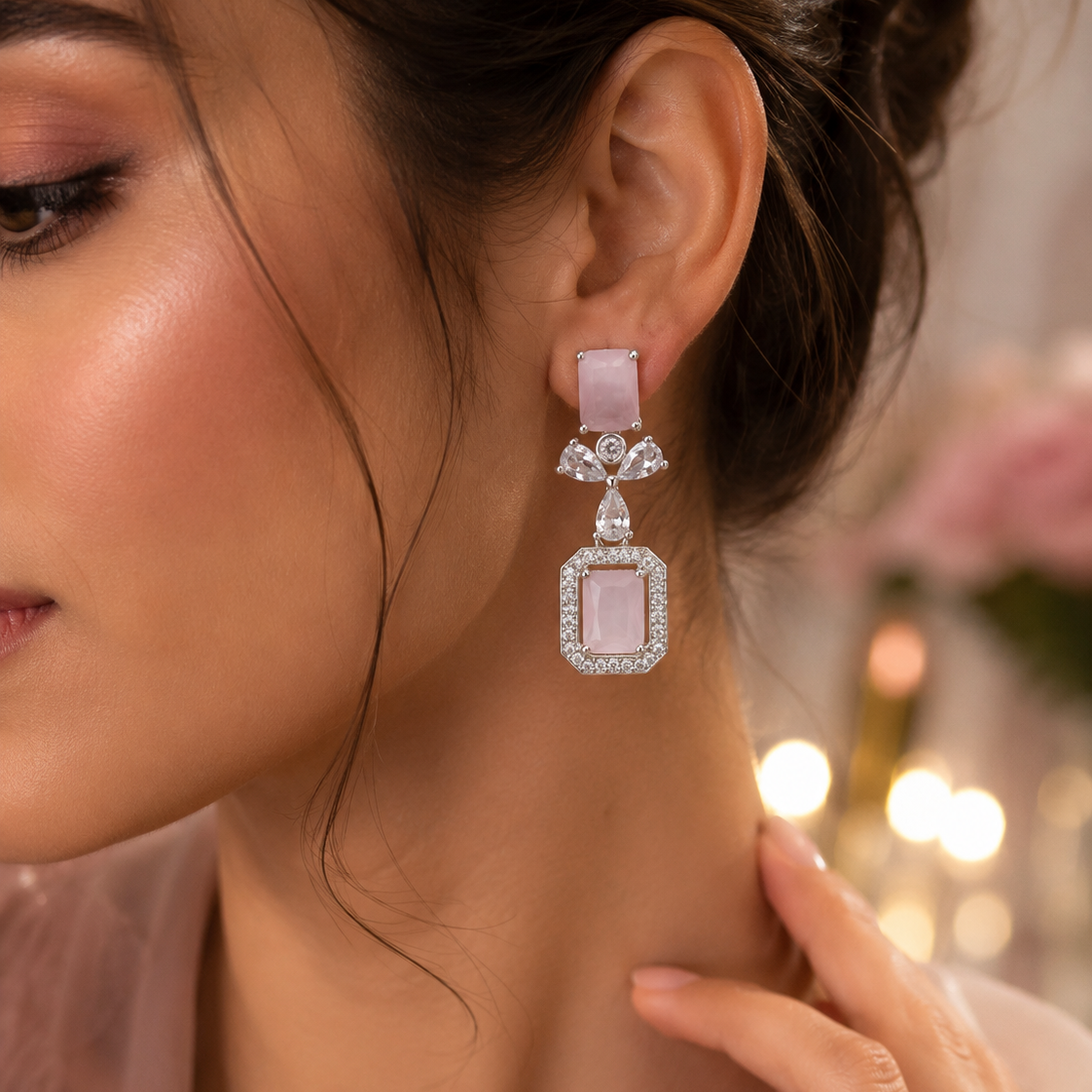 Gold Plated Floral Crystal Drop Earrings for Women