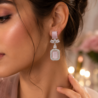 Gold Plated Floral Crystal Drop Earrings for Women