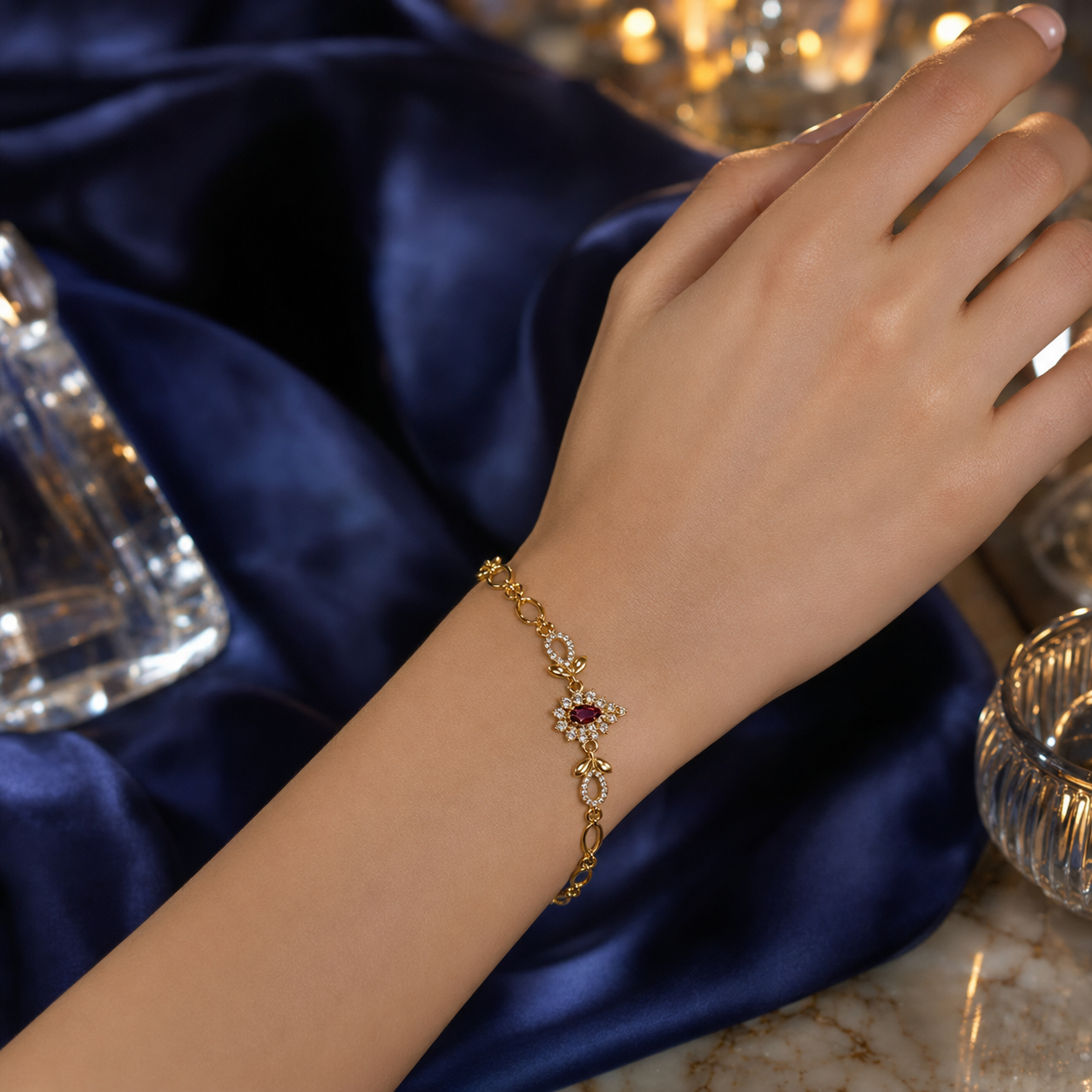 Luxury Gold Plated Floral Zircon Bracelet for Women