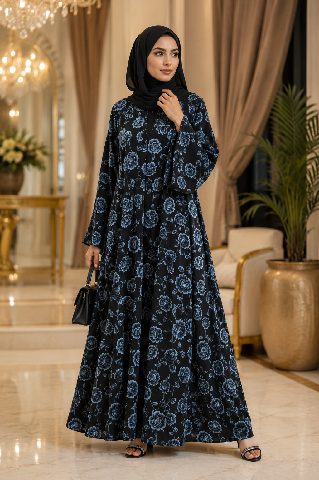 Premium Korean Nida Floral Printed Abaya
