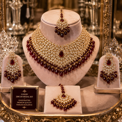 Luxury Zircon Bridal Choker Set with Earrings & Tikka | Gold & Silver Variants